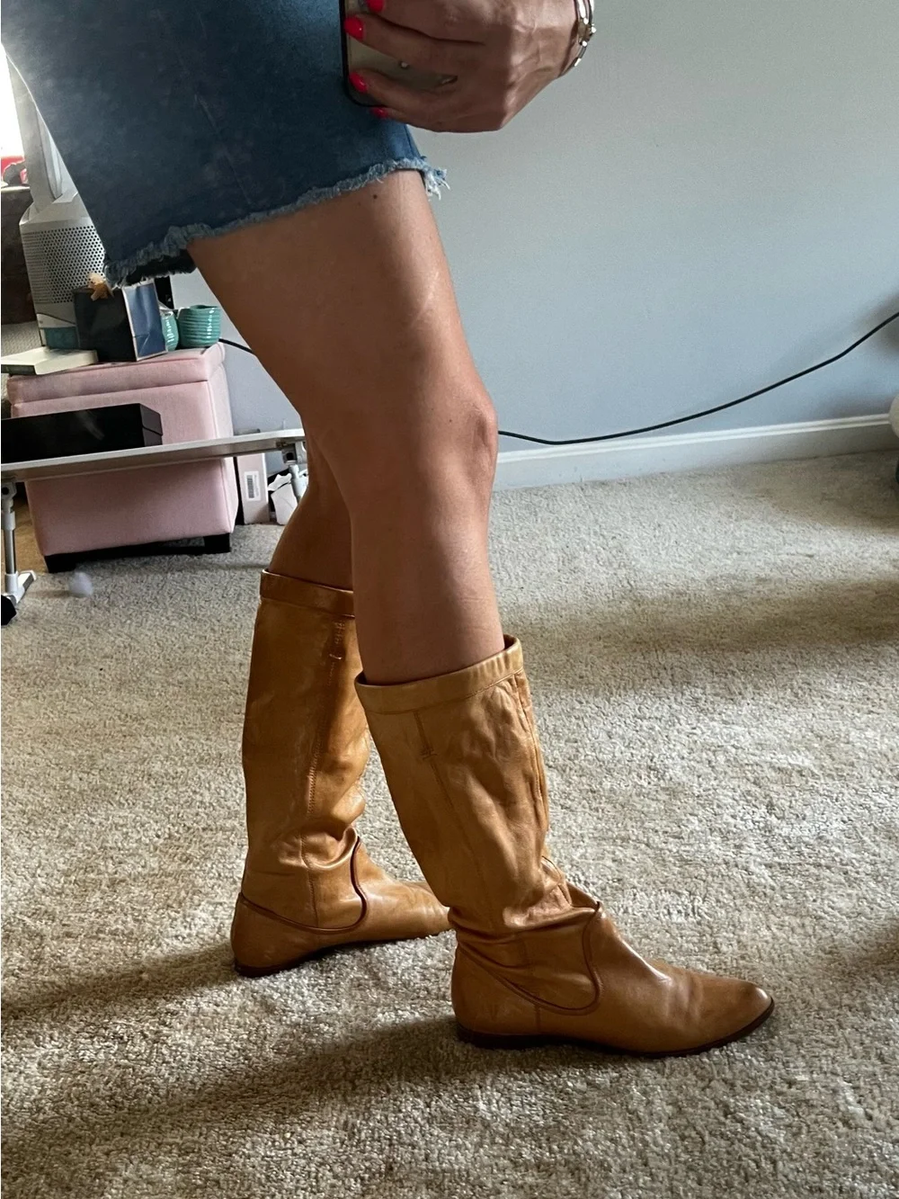 Frye Cindy Slouchy Women's Tall Leather  Boots in Cognac Tan Size 7